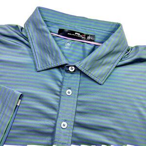 Ralph Lauren RLX Men's L Green Blue Stripe Short Sleeve Performance Polo Shirt